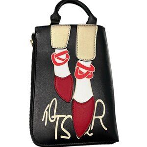 Black Top Handle Purse Ballet Shoes Design Small Zip Bag Cute Novelty Handbag